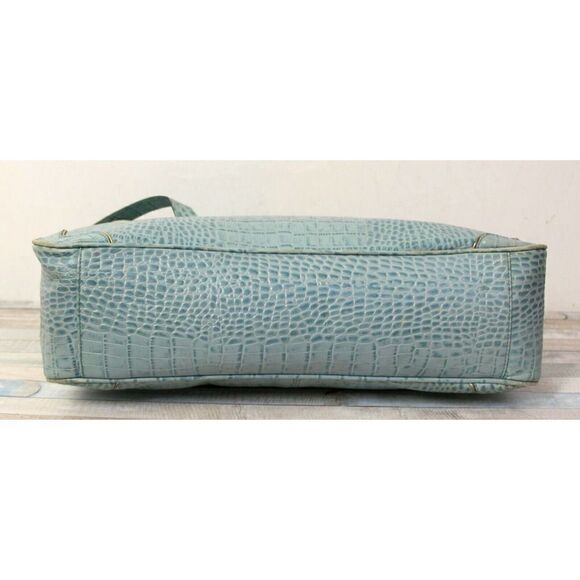 HILFIGER LIGHT BLUE AQUA CROCO PRINT GENUINE LEATHER TOTE SHOULDER BAG HANDBAG - Picture 6 of 8